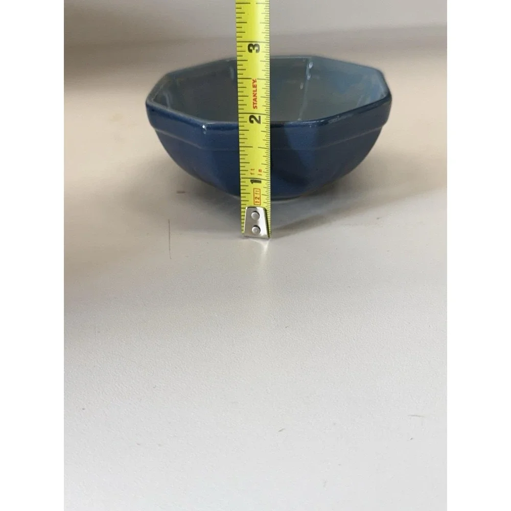 Vintage Blue Art Pottery Nesting Measuring Bowls Stoneware MCM Kitchen Set Of 4